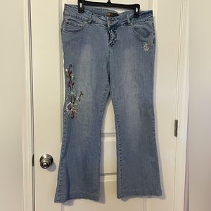 Jou Jou floral detail bootcut jeans with